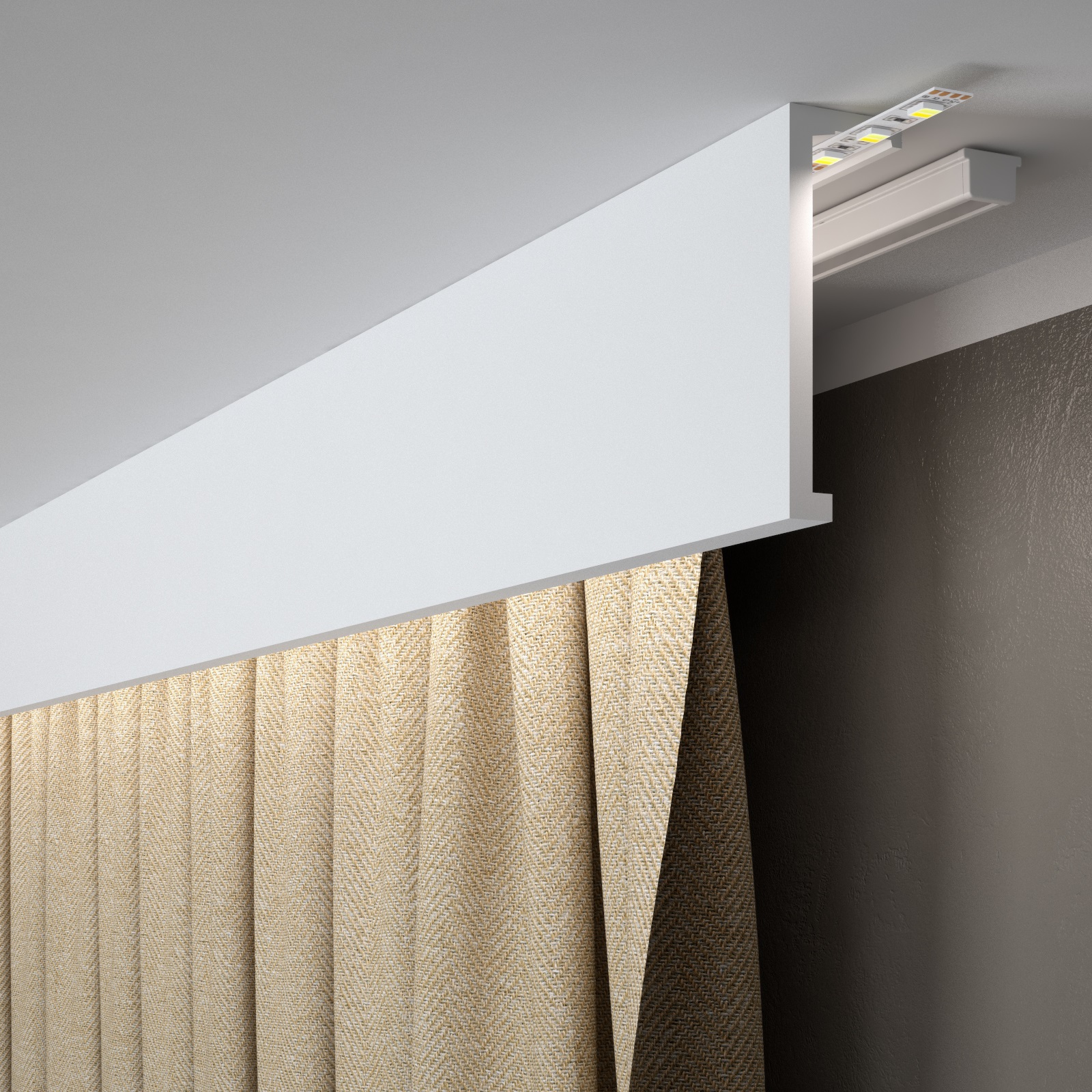 PROVISTON | Vorhangleiste "RM035T" | 40 x 120 x 2000 mm | Weiß | Stuckleiste | Lichtleiste | Modern