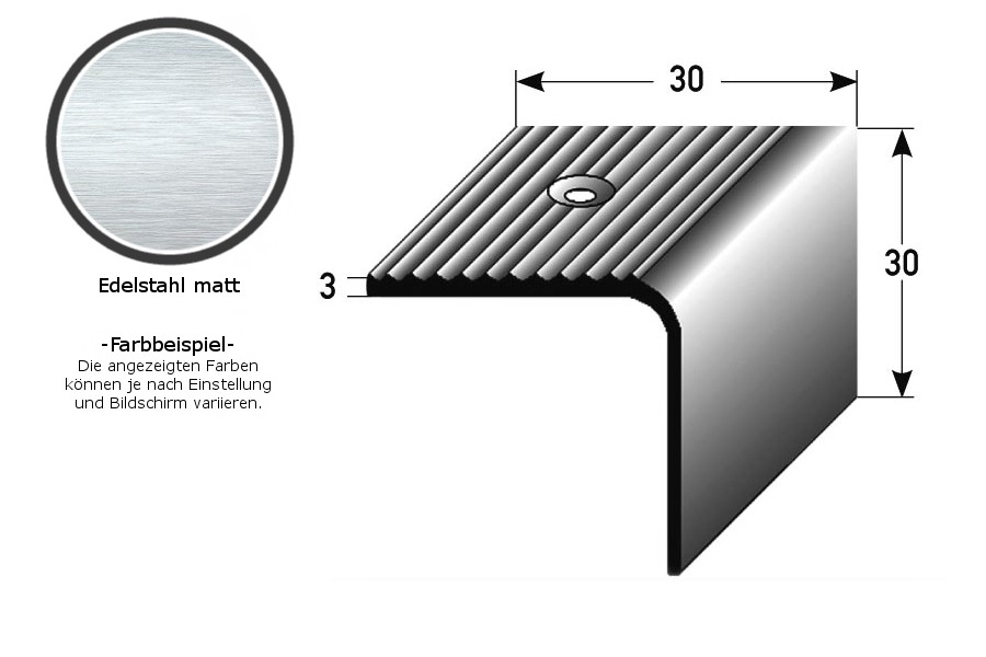 Treppenkante / Winkelprofil "Danbrook" (Größe 3 mm x 3 mm) aus Edelstahl (matt), Rutschhemmungsklasse R1 DIN 5113, gebohrt-1 (Default)