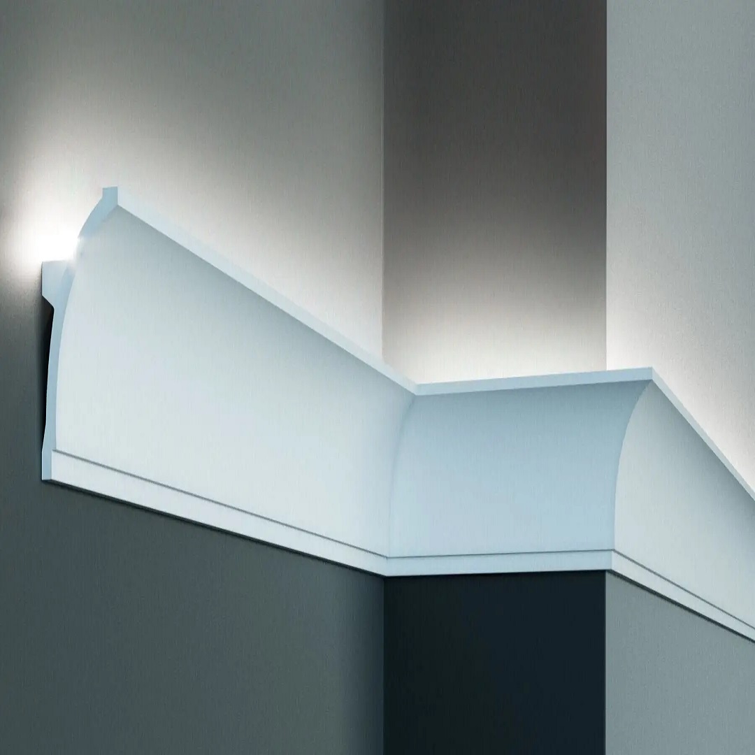 Elite Decor Lichtleiste KF704 | Polyurethan 100 x 50 x 2000 mm Weiß Styropor Zierleiste