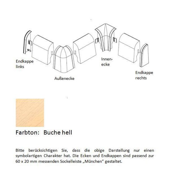 Endkappen und Ecken für MDF-Sockelleisten - Buche hell