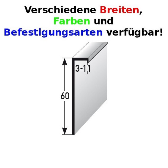 Auer Sockelleiste Metall H 60 mm B 3 - 11 mm Sockelleiste Aluminium Wasserfest Modern