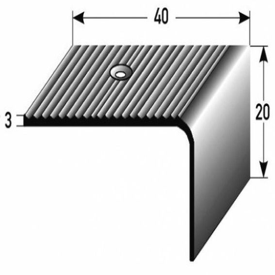 Treppenkante / Winkelprofil "Richbrook" (Größe 4 mm x 2 mm) aus Edelstahl (matt), Rutschhemmungsklasse R1 DIN 5113, gebohrt (Default)