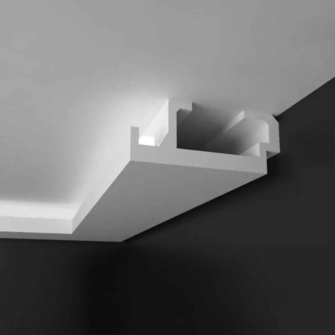 Elite Decor | Lichtleiste "KD408" | Polystyrol | 195 x 80 x 1150 mm | Weiß | Styropor Deckenleiste