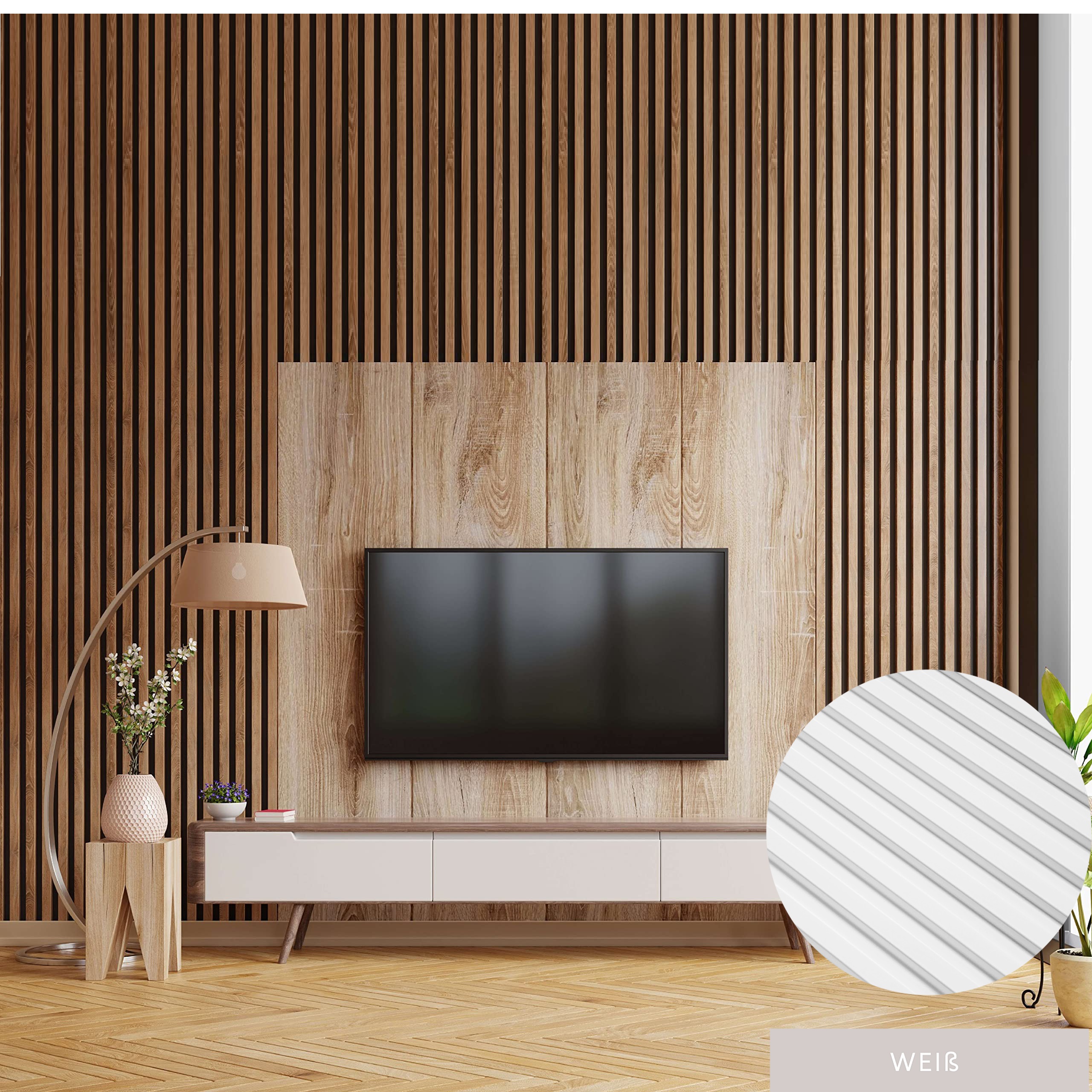 Mardom | Akustik 3D Wandpaneel "0045" | H: 2700 mm x B: 120 mm | Weiß grundiert | Modern
