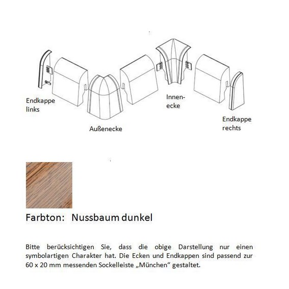 Endkappen und Ecken für MDF-Sockelleisten - Nussbaum dunkel