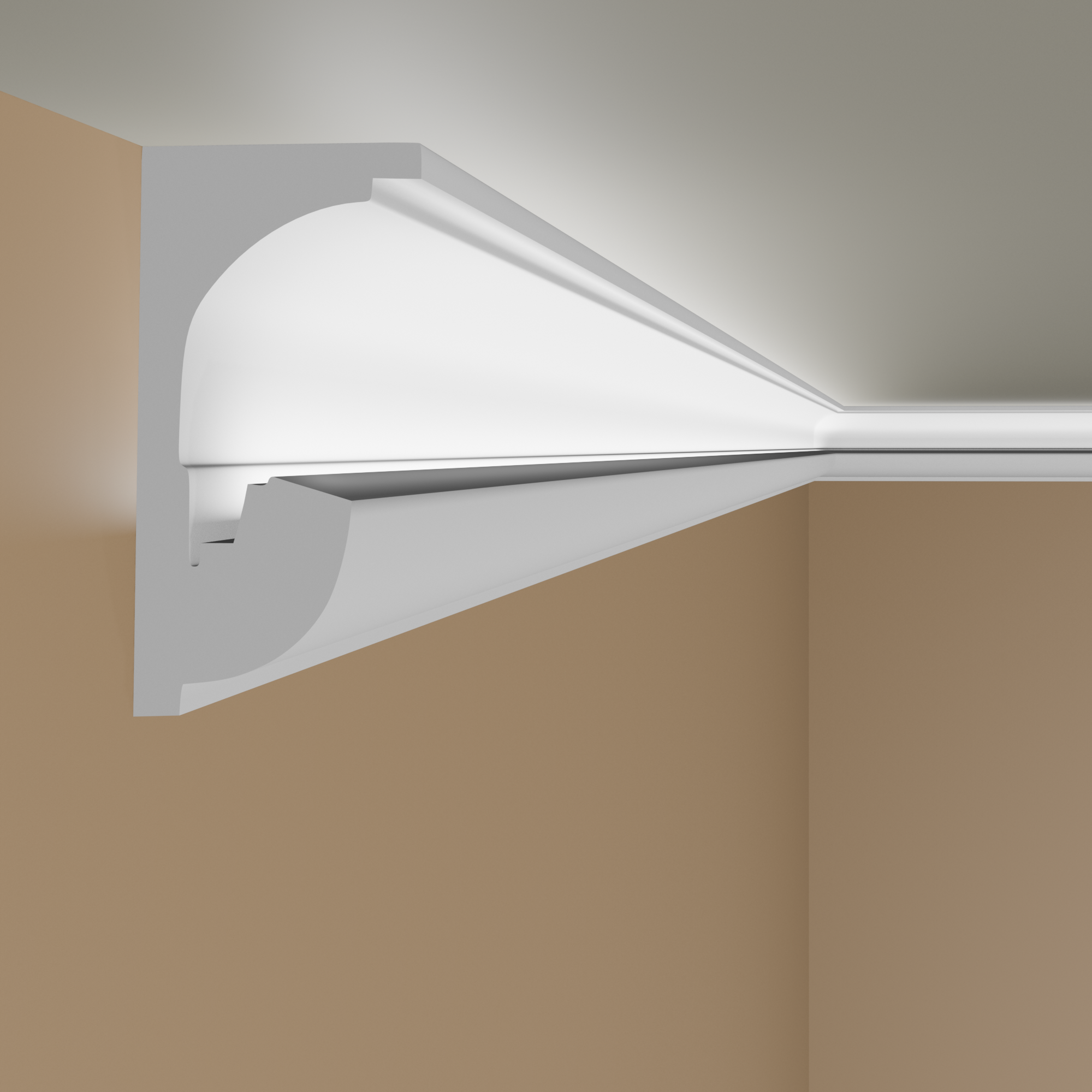 PROVISTON | Lichtleiste "LL4" | Polystyrol Stuckleiste | 64 x 132 x 2000 mm | Weiß | Deckenleiste