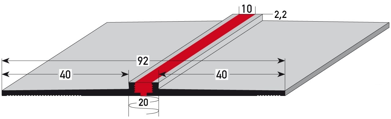 Fliesenprofil "Portengen" Dehnungsfugenprofil / Trennschiene für Fliesen mit grauer Silikoneinlage, Höhe: 2,2 - 2,8 mm, Breite: 92 mm, aus Aluminium, gebohrt-2,2 mm (Default)