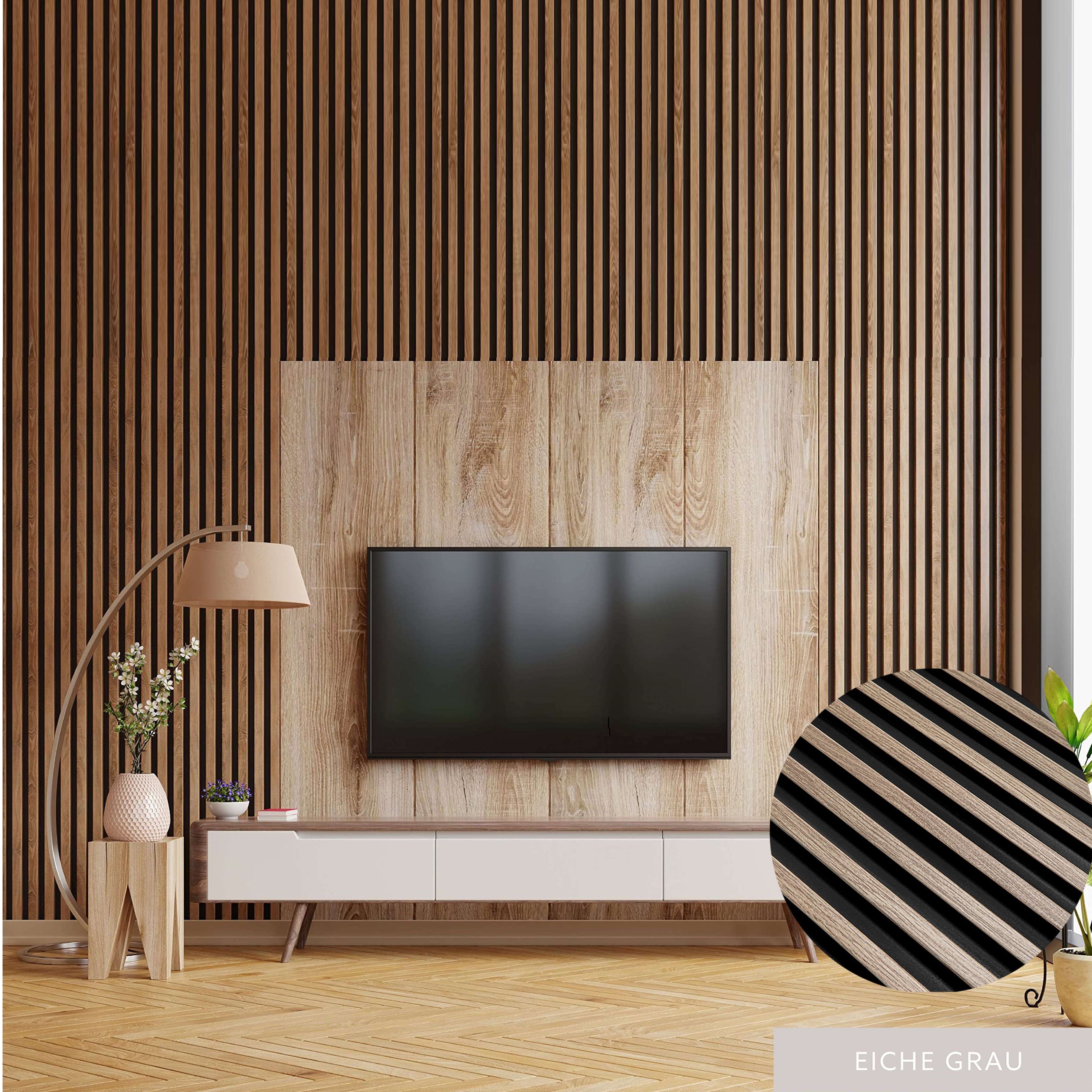Mardom | Akustik 3D Wandpaneel "0047" | H: 2700 mm x B: 120 mm | Eiche Grau | Modern