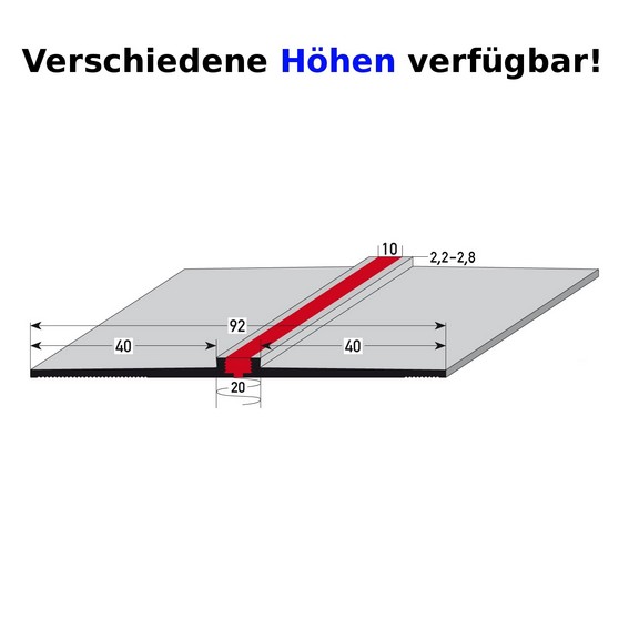 Fliesenprofil "Portengen" Dehnungsfugenprofil / Trennschiene für Fliesen mit grauer Silikoneinlage, Höhe: 2,2 - 2,8 mm, Breite: 92 mm, aus Aluminium, gebohrt (Default)