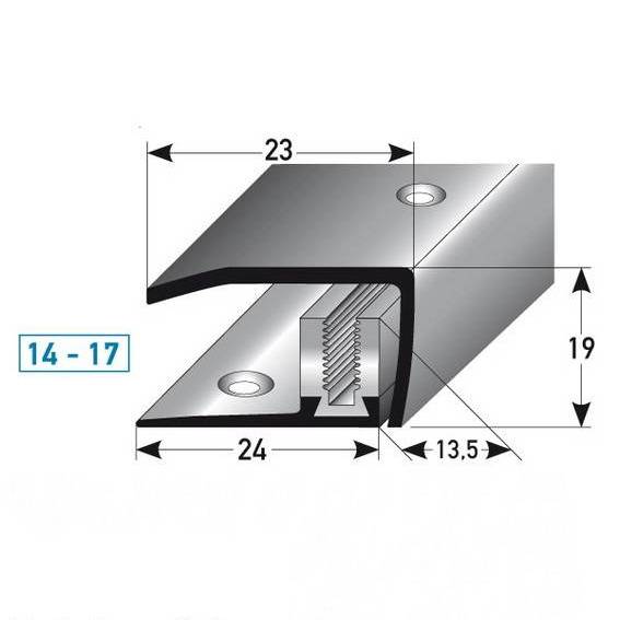 Abschlussprofil / Abschlussleiste Laminat "Clarington", Höhe 14x17 mm, 23 mm breit, Edelstahl, Flex Abschlussprofil / Abschlussleiste Laminat "Clarington", Höhe 14x17 mm, 23 mm breit, Edelstahl, Flex