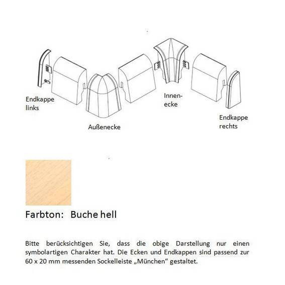 Endkappen und Ecken für MDF-Sockelleisten - Buche hell