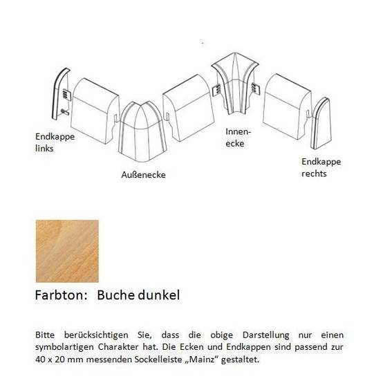 Endkappen und Ecken für MDF-Sockelleisten - Buche dunkel