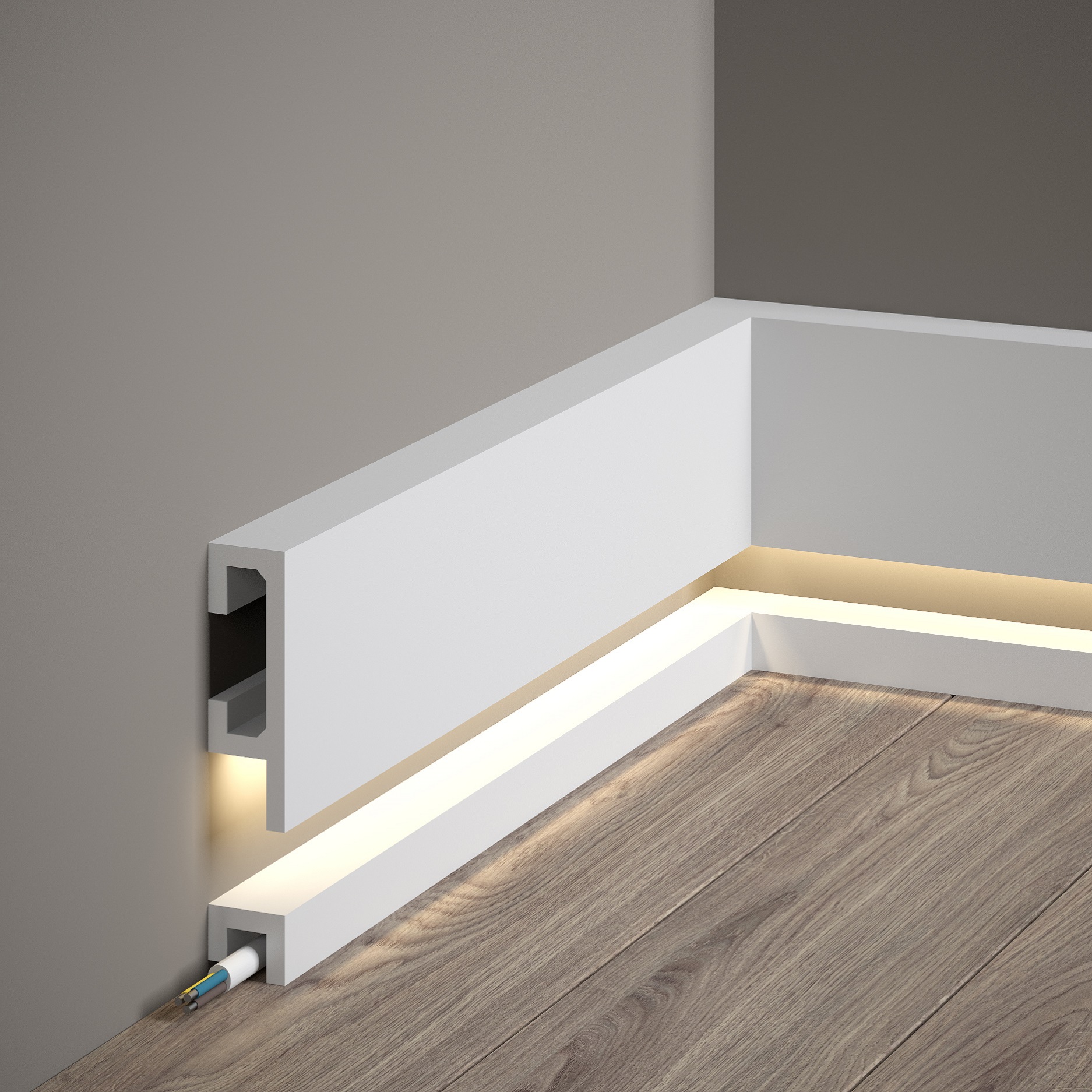 PROVISTON Sockelleiste "RM021" 25 x 20 x 2000 mm Weiß Fußleiste Kabelkanal