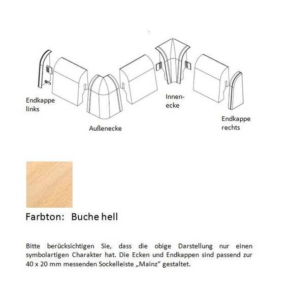 Endkappen und Ecken für MDF-Sockelleisten - Buche hell