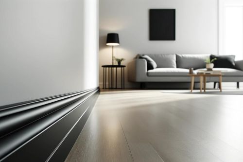 Moderne Schwarze Sockelleiste an einer hellen Wohnzimmerwand