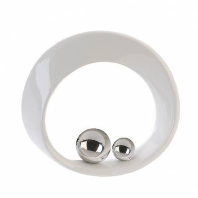 Design-Skulptur White Spin weiß 32 cm mit 2 silbernen ...