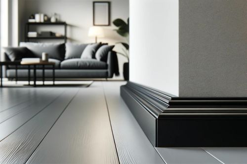Elegante Sockelleiste in Schwarz in einem hellen Wohnzimmer