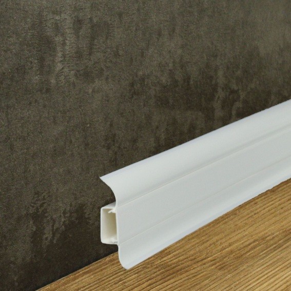 Sockelleisten 52mm Kunststoff PVC Zubehörteile 200cm Bodenleisten mit Kabelkanal 