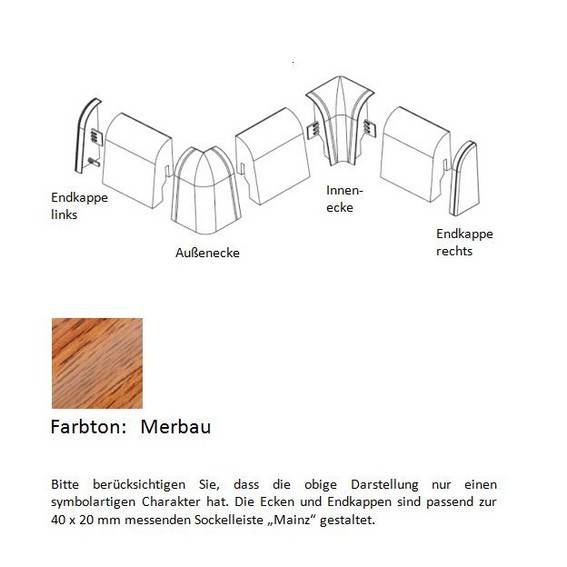 Endkappen und Ecken für MDF-Sockelleisten - Merbau Endkappen und Ecken für MDF-Sockelleisten - Merbau